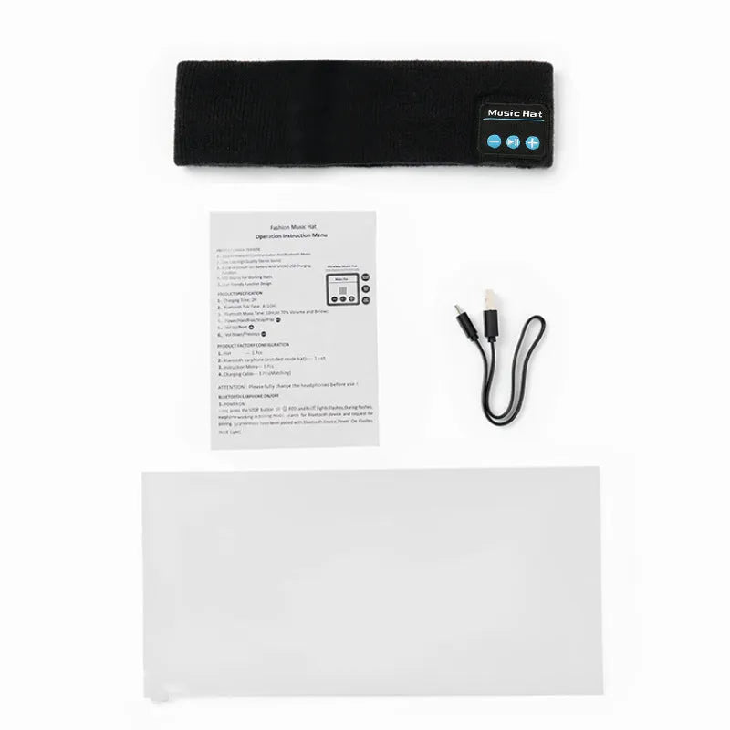 Bluetooth 5.4 sports headband with removable washable fabric and integrated wireless earphones