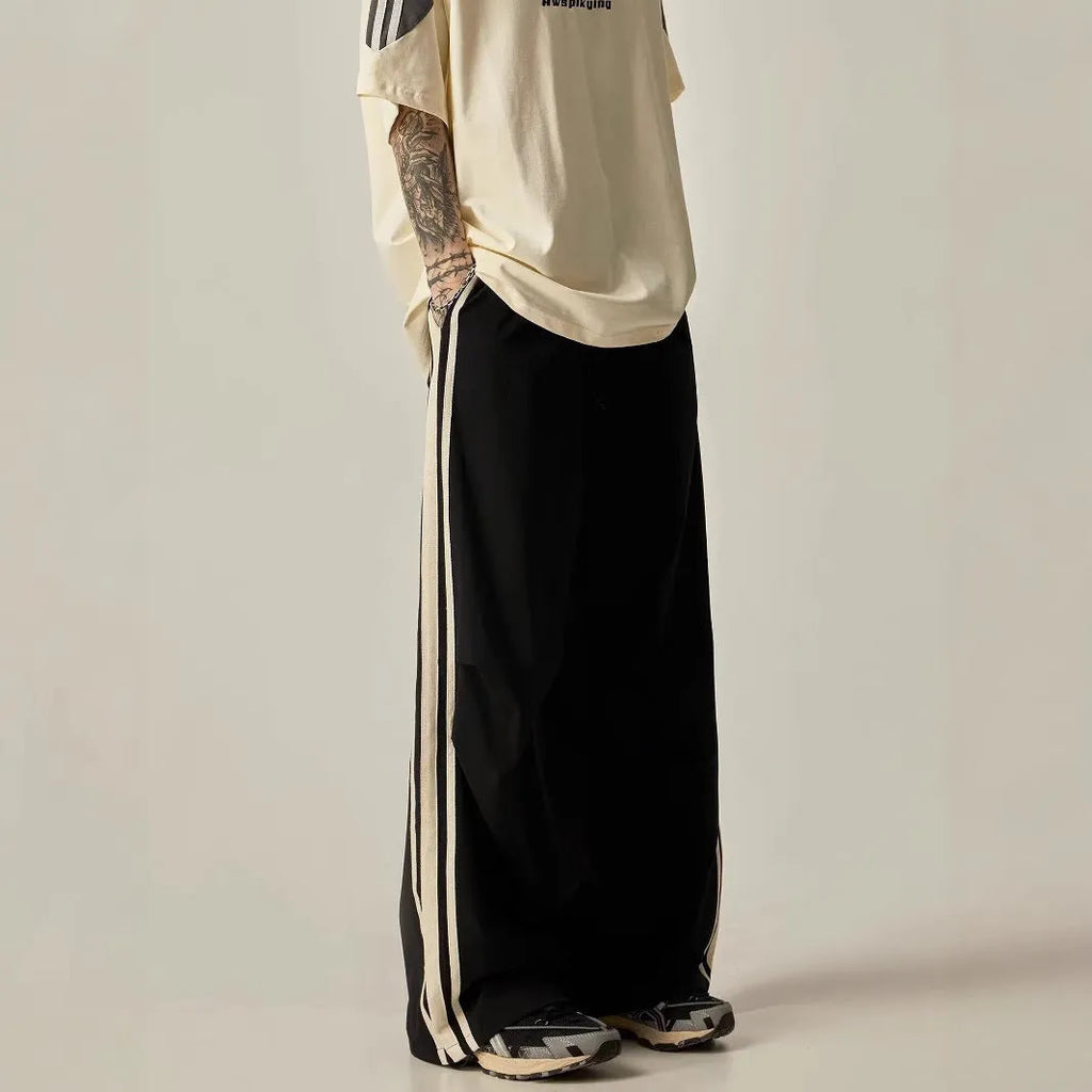 Men's black wide leg climbing trousers with high waist straight leg design