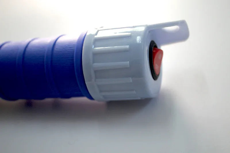 Manual hand siphon pump for fuel and liquid transfer in red or blue colour.