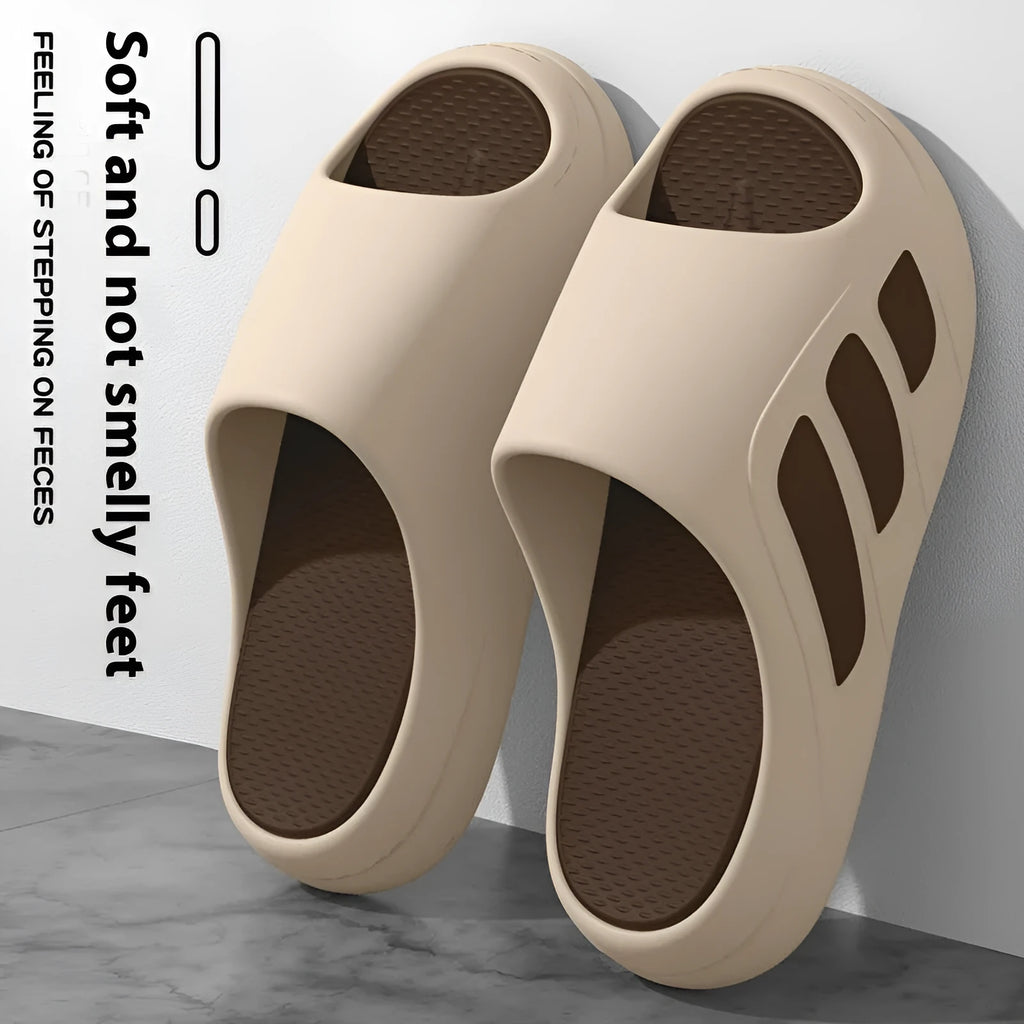 Men's and women's thick platform slippers in brown, black, red and black, and white and black colours