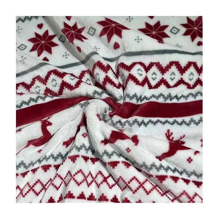 Flannel sherpa lambswool blanket in Elk Double White with cartoon anime pattern, 152x127cm and 150x200cm