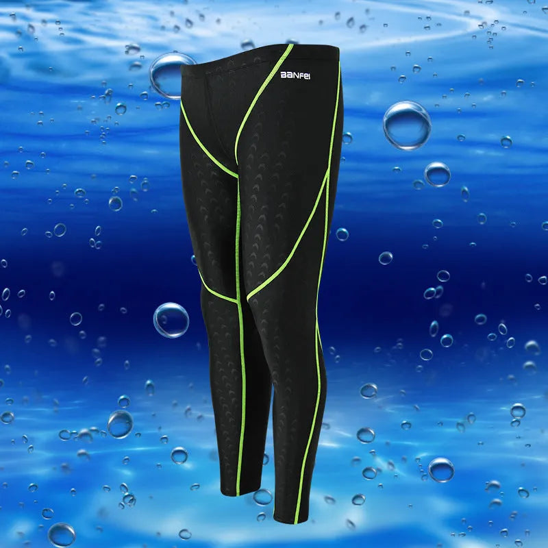 Men's black nylon cropped swimming trunks with a line detail, briefs style for swimming and sports.