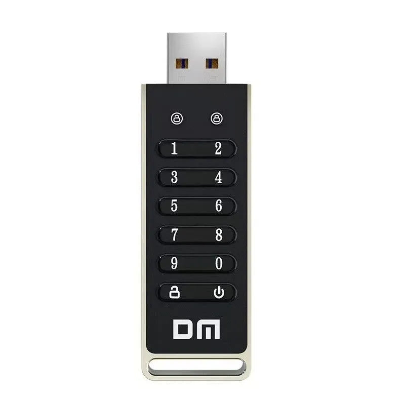 Metal encrypted USB flash drive with digital button and 64GB capacity