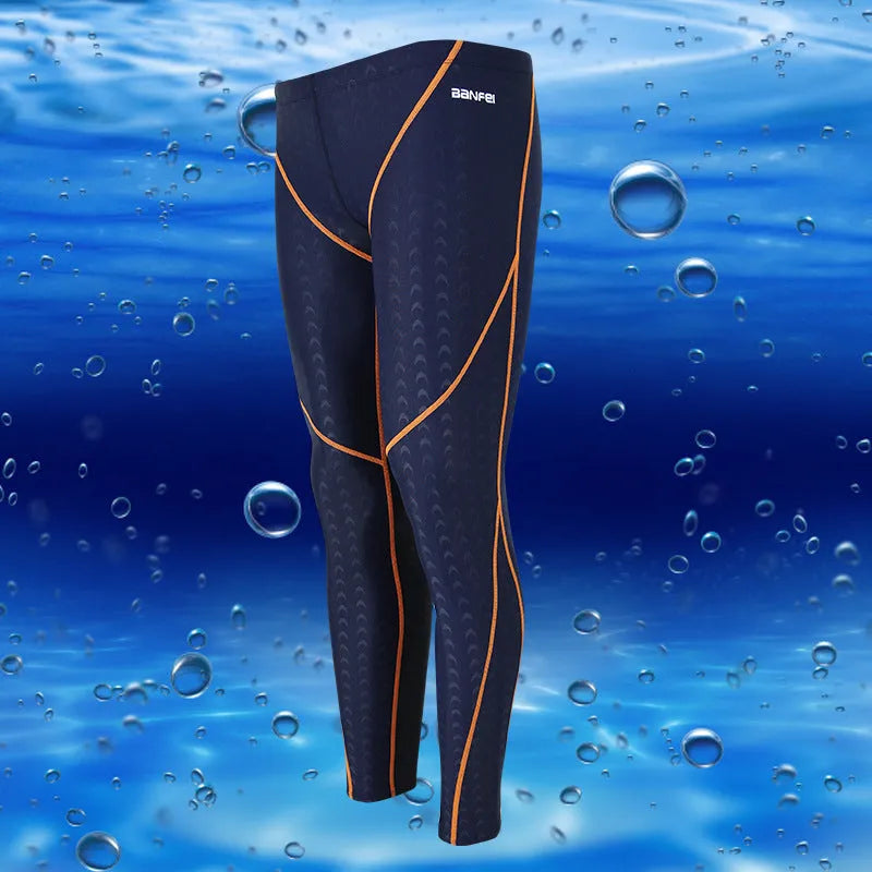 Men's black nylon cropped swimming trunks with a line detail, briefs style for swimming and sports.