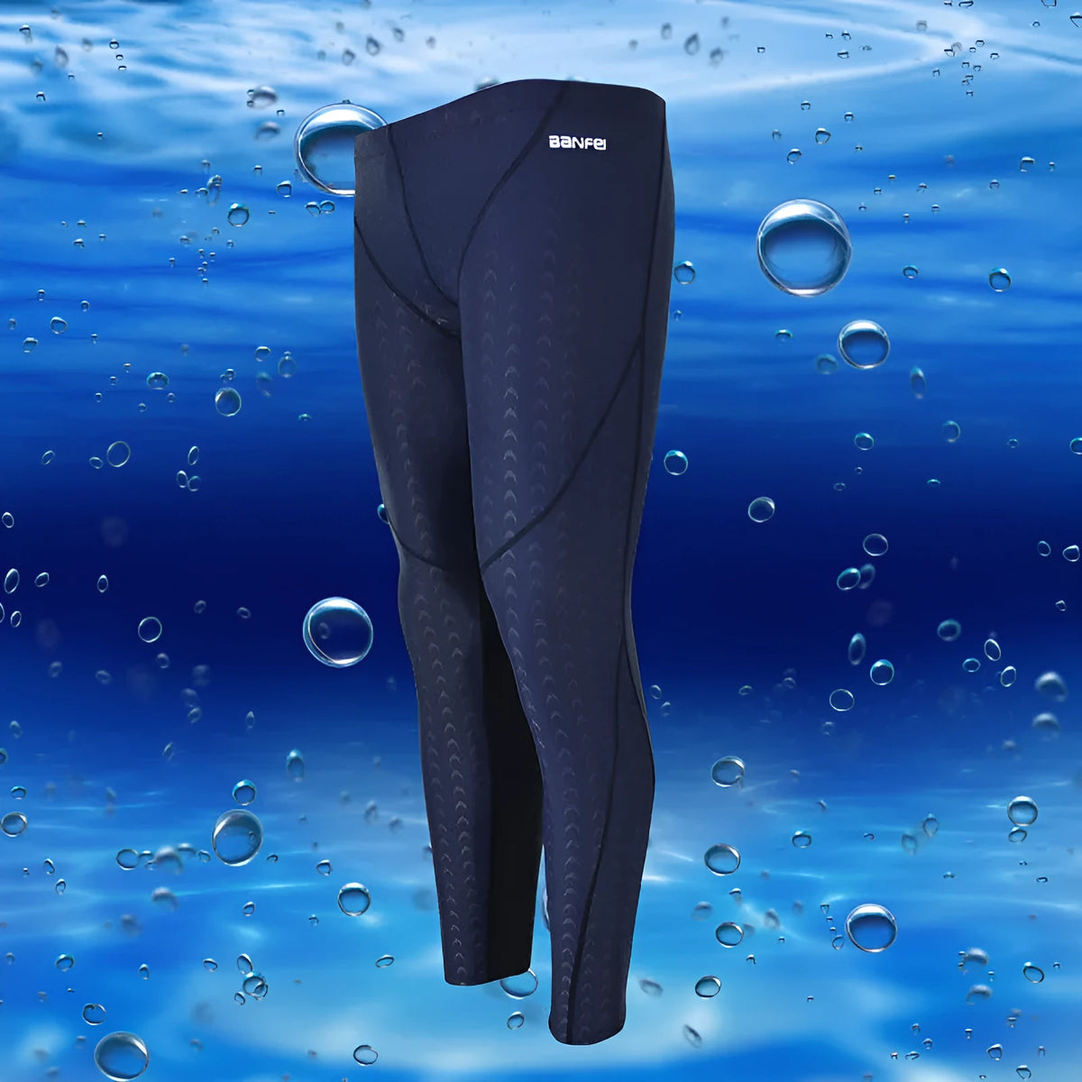 Men's black nylon cropped swimming trunks with a line detail, briefs style for swimming and sports.