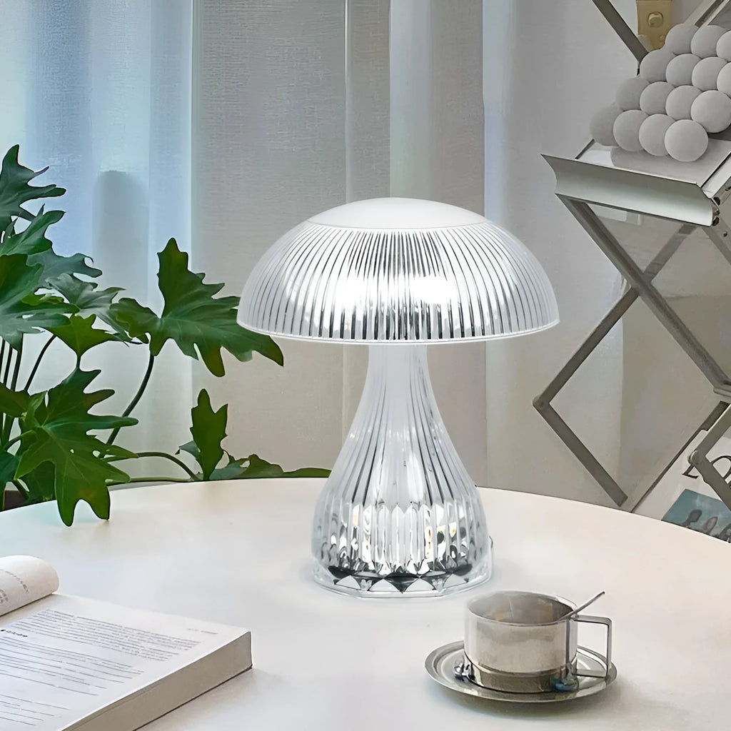 White acrylic touch night lamp with USB charging port showing three-colour LED illumination
