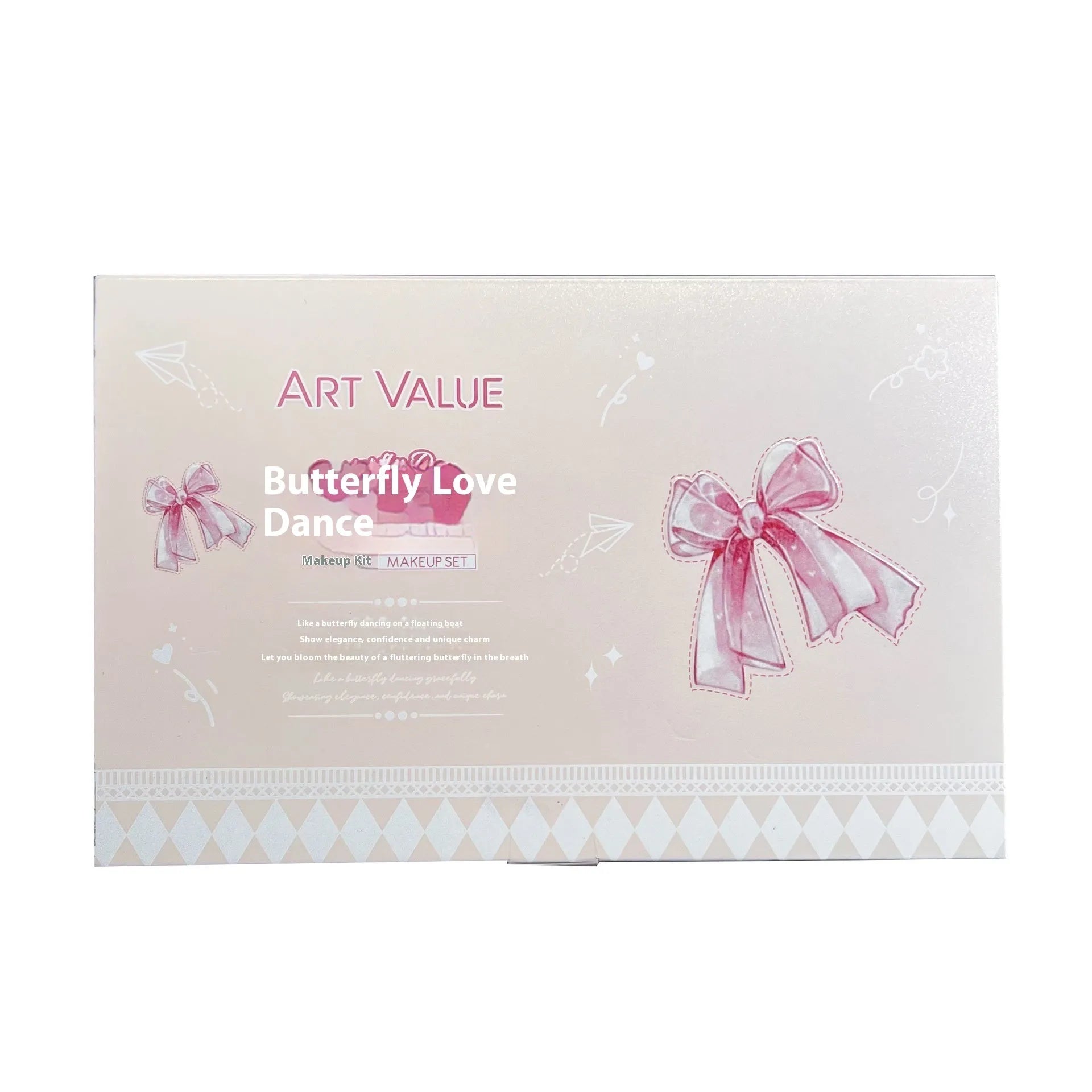 Butterfly box themed makeup set with matte lip mud, powder blusher, and necklace