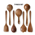 7-piece wooden kitchen tableware set with spoon, spatula and soup spoon items