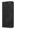 Magnetic flip phone case for iPhone in TPU and leather construction showing black colour option