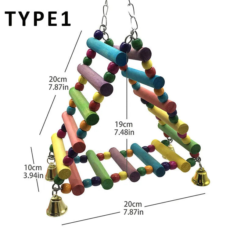 Parakeet bird toy swing stand in solid wood and metal, 45 x 10cm, for parrots and small birds