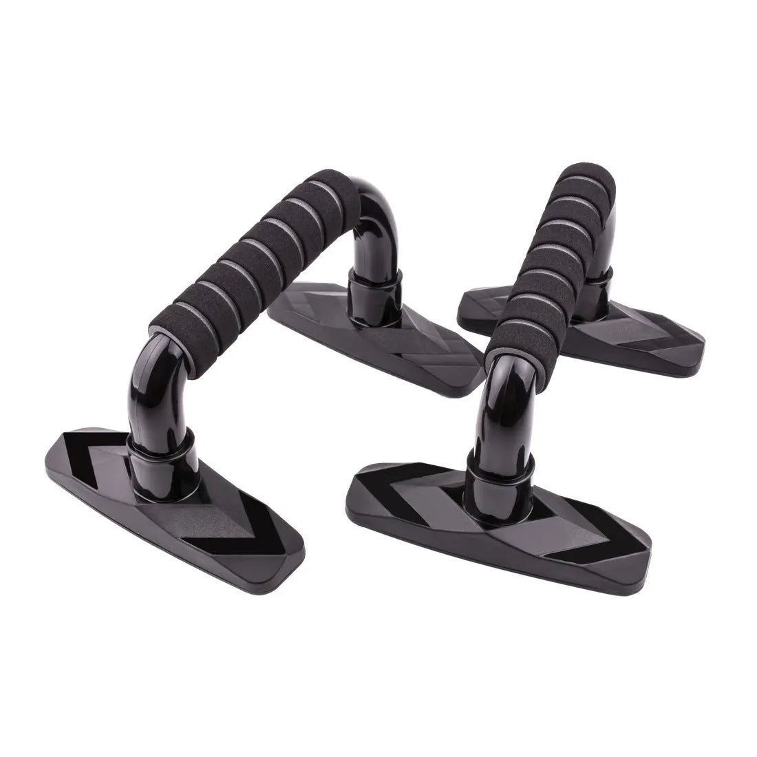 Pair of I-shaped push up bars with coloured PP sponge coating for home fitness training.