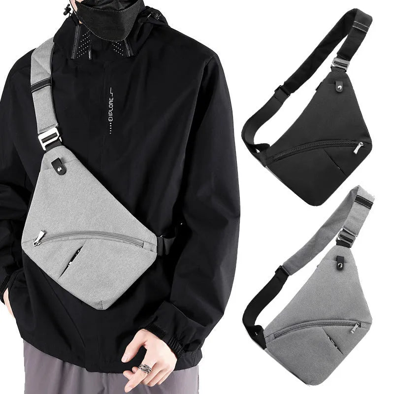 Men's solid colour Oxford cloth chest bag with shoulder strap for urban daily wear