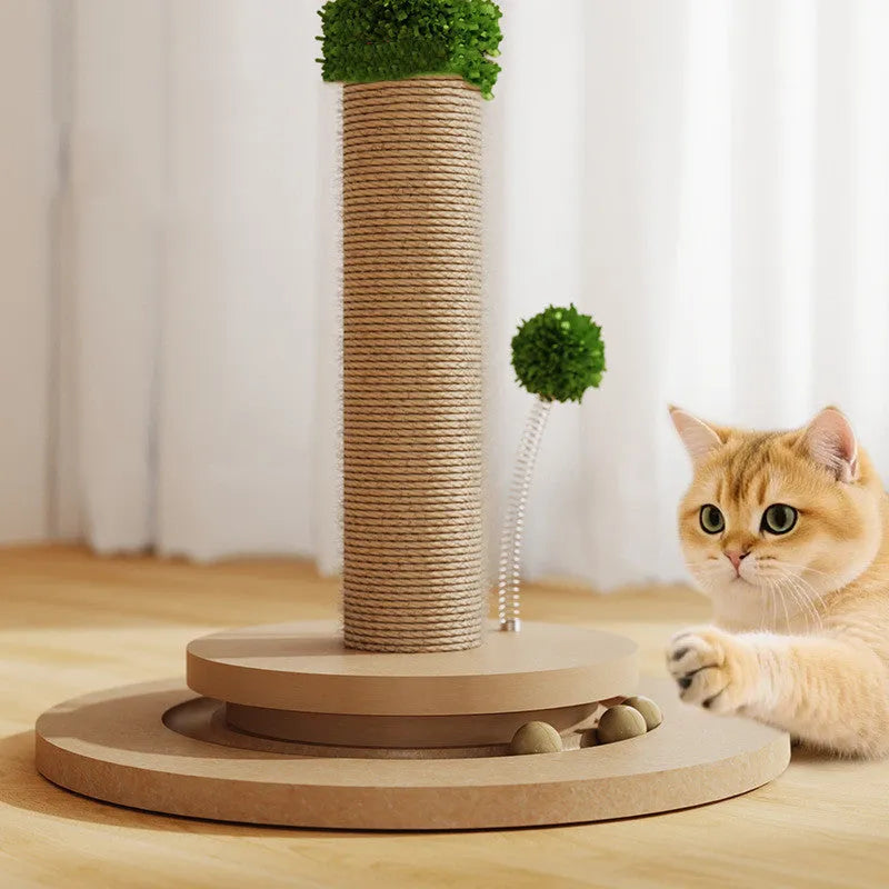 Vertical cat climbing frame with hemp rope scratching posts and density plate perches in canna colour