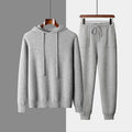 Men's light gray cashmere hooded sweatshirt and matching trousers casual winter set