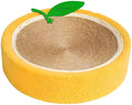 Orange round sisal cat scratching board with concave centre serving as both scratcher and cat bed