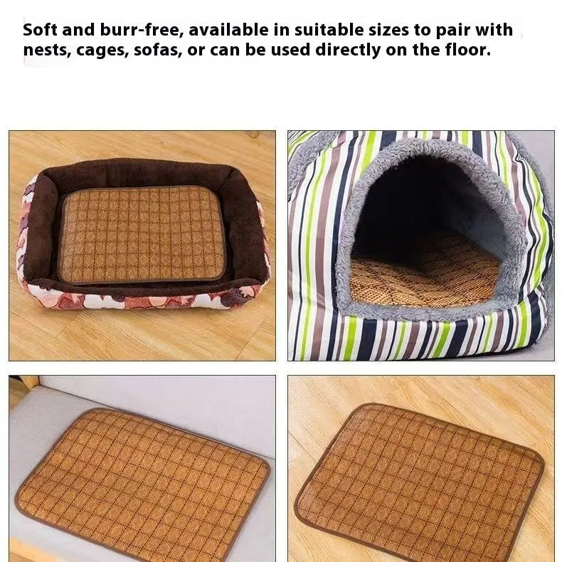 Brown rattan fibre cooling mat for dogs in various sizes from small to 3XL
