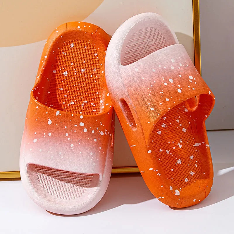 Gradient blue PVC slippers for children on a white background, showing sandal-style design.
