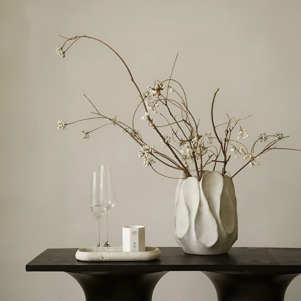Irregular art-style ceramic vase in magnesium clay for floral arrangements