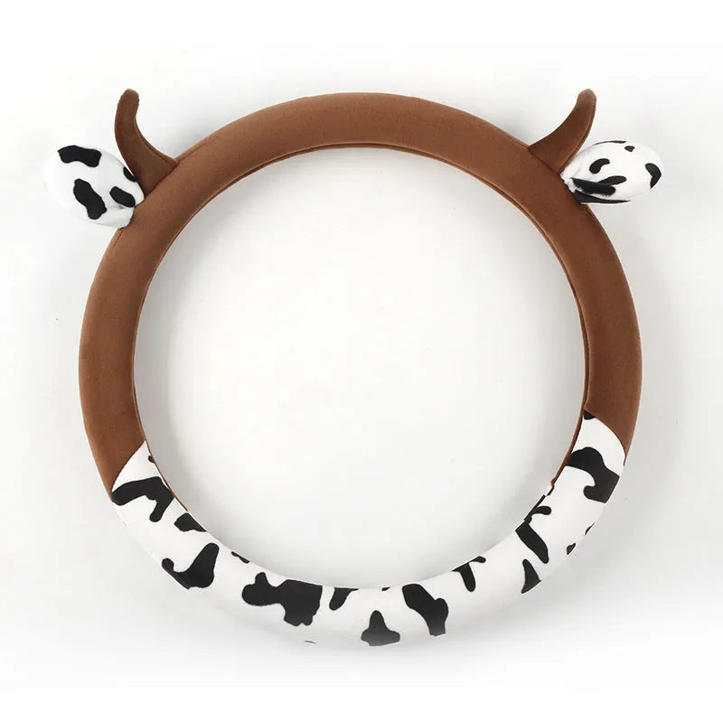 38cm short plush car steering wheel cover with protective handle in black colour