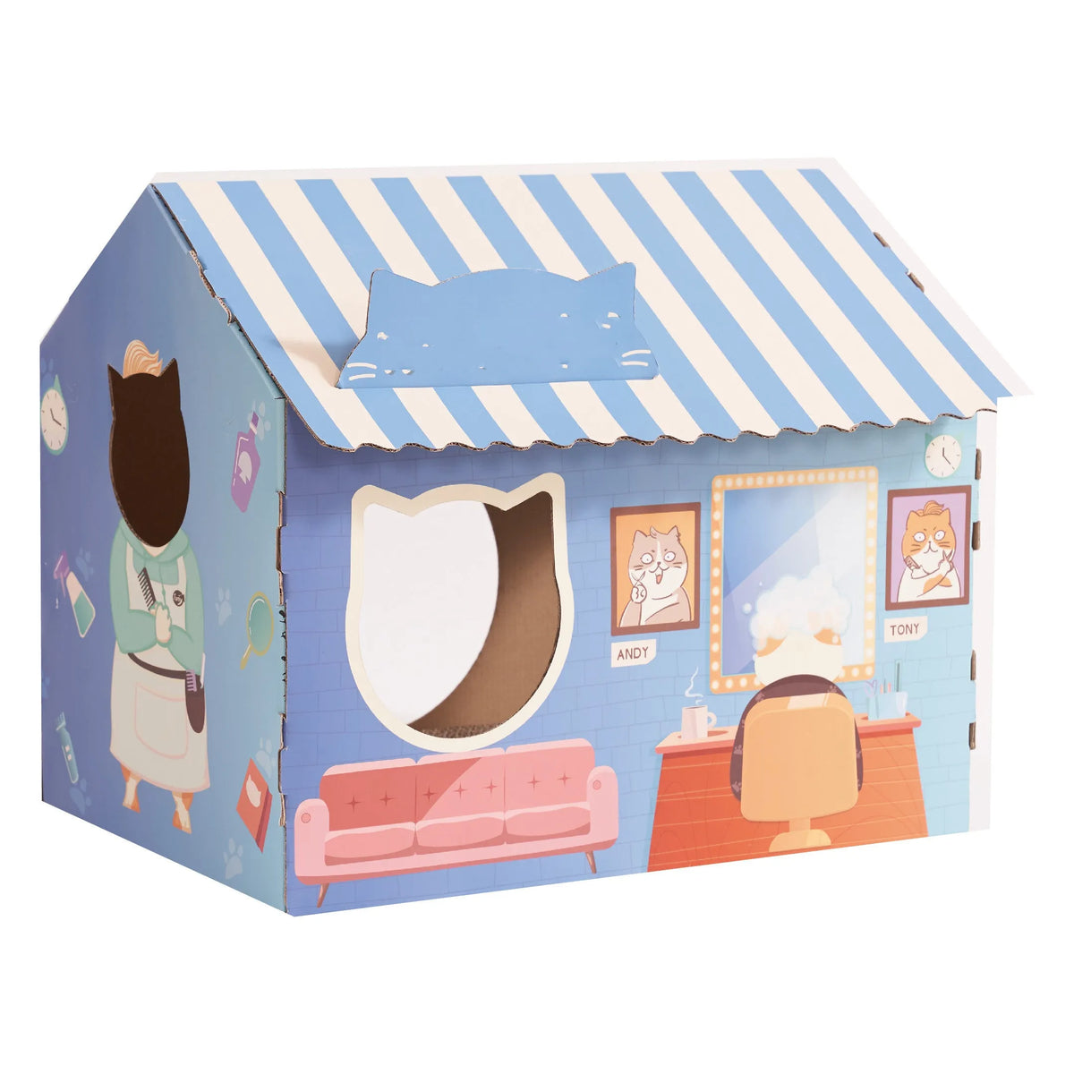 Shaped cardboard cat house nest scratcher, 46cm length, 33cm width, 40cm height, for cats