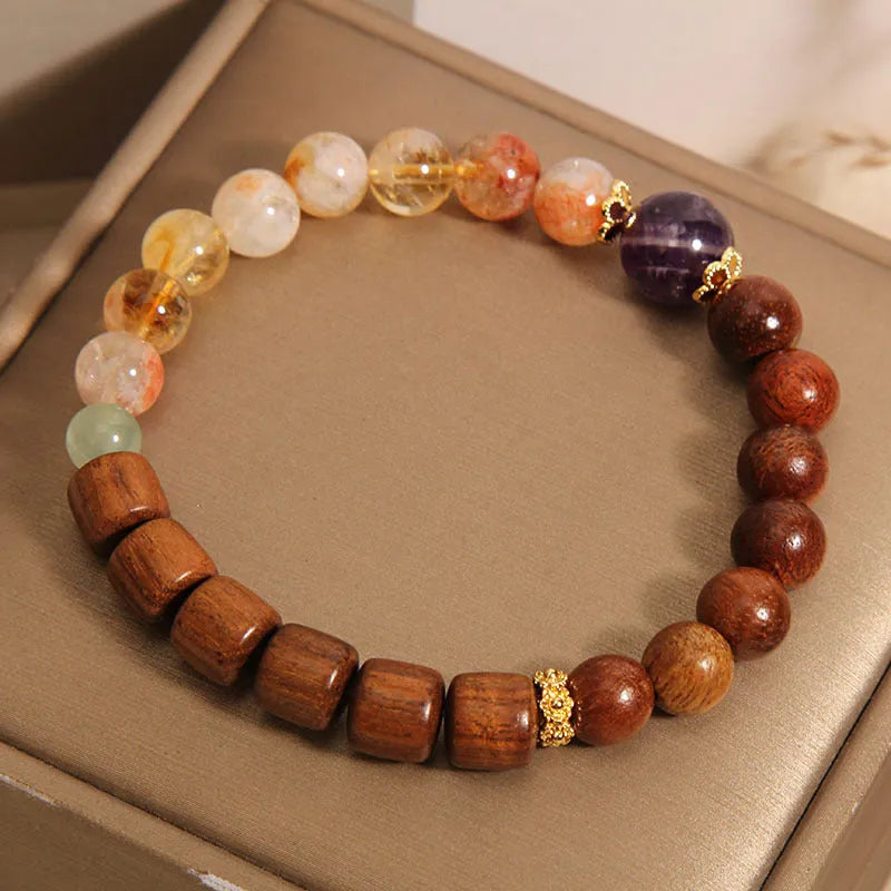 Pineapple yellow women's crystal bracelet with yellow tower crystal, ebony amethyst beads, pearl, rhinestone and sequin decorative elements