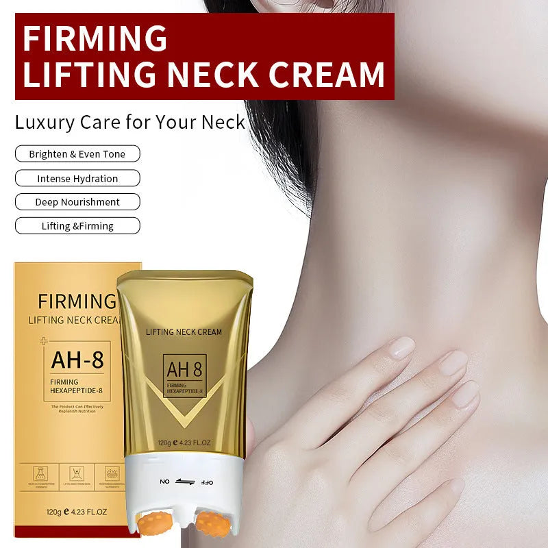 Roller neck cream tube with built-in massage ball applicator for wrinkle reduction and firming