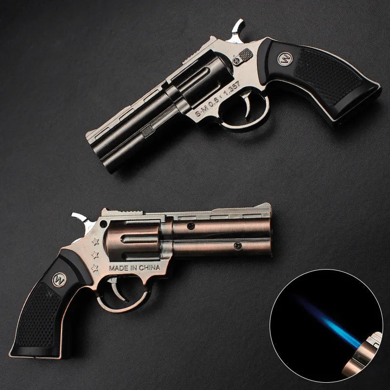 Inflatable windproof lighter with direct flame, metal body, black or gold, minimalist style