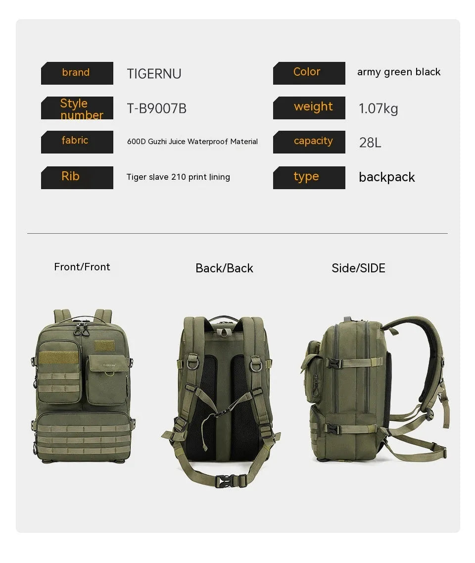 Army Green tactical backpack with waterproof nylon construction and 17 inch size