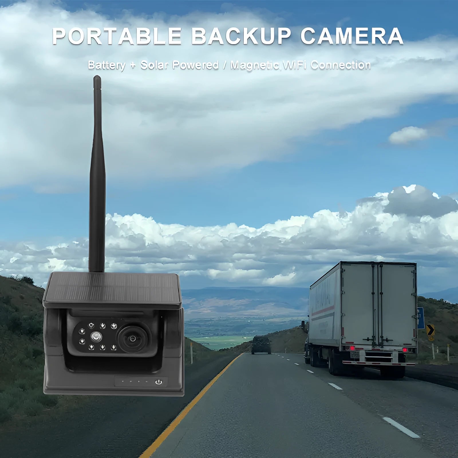 Solar wireless charging reversing camera with magnet suction mount for vehicle monitoring