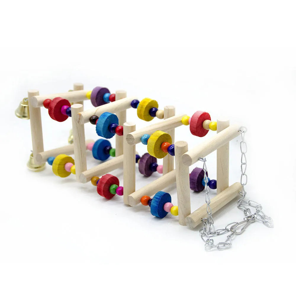 Parakeet bird toy swing stand in solid wood and metal, 45 x 10cm, for parrots and small birds