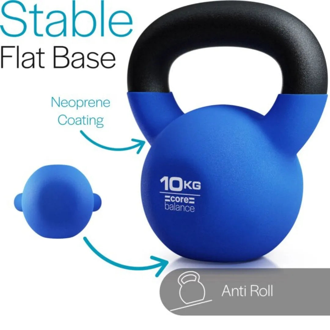 Blue cast iron teapot dumbbell with integrated handle and flat base, showing 10kg weight for home fitness.