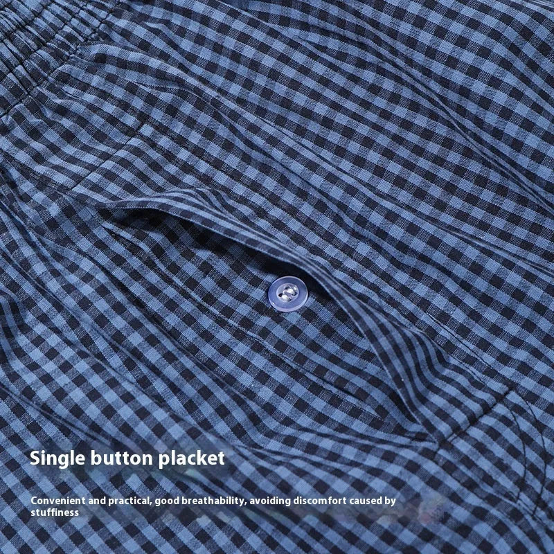 Men's loose cotton boxer shorts in blue, black and white plaid and red plaid, mid waist woven plus size S to XL