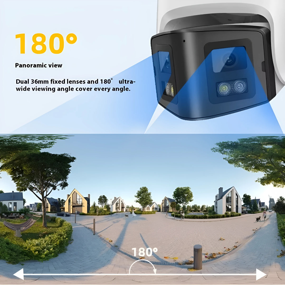 4MP dual-lens panoramic CCTV security camera with IP66 waterproof rating for indoor and outdoor surveillance