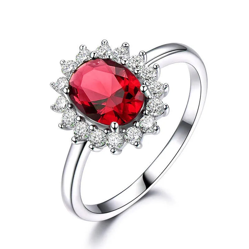 Blue moissanite women's ring with flower shape design and zirconium inlays on electroplated copper band