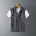 Men's hooded rabbit fur vest waistcoat in slim fit, shown in army green colour.
