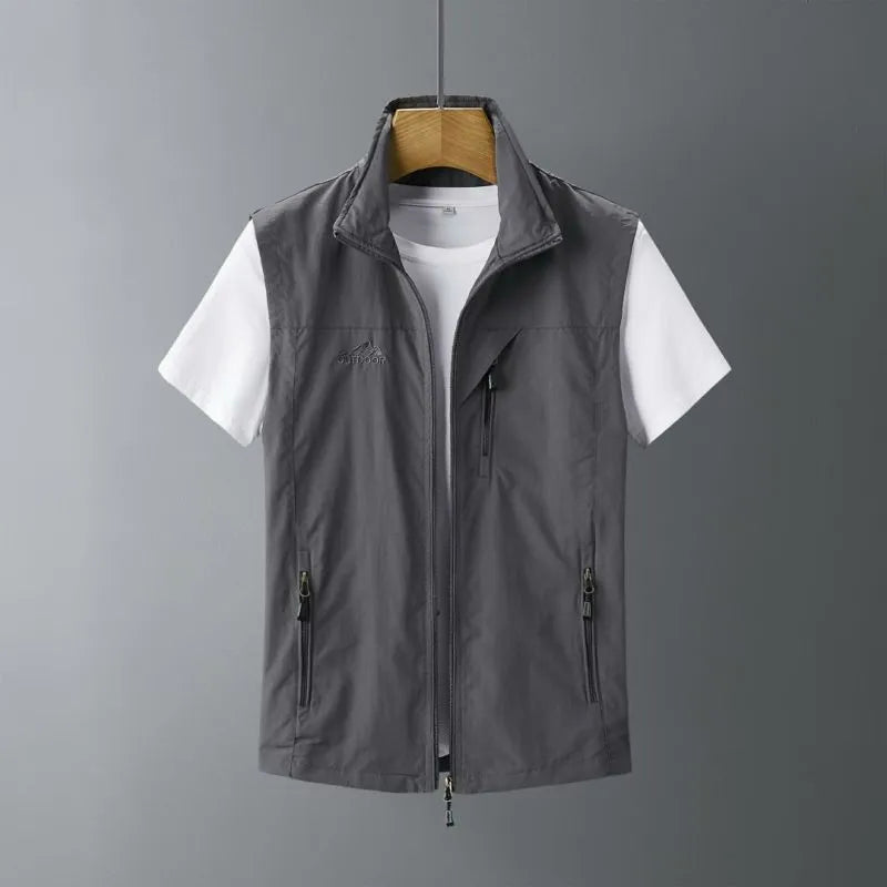 Men's hooded rabbit fur vest waistcoat in slim fit, shown in army green colour.