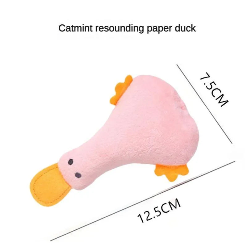 Blue plush duck dog and cat toy with squeaker and catnip filler
