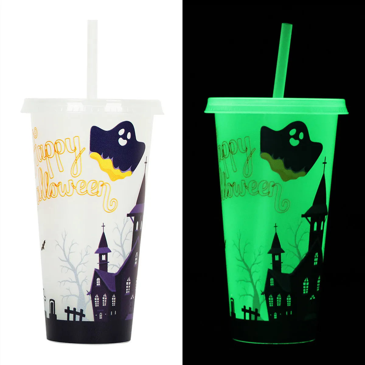 720ml Halloween luminous straw cup in PP plastic with six color options
