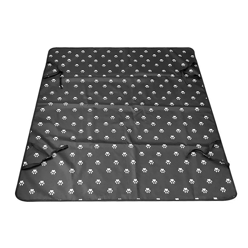Dog car seat protection mat covering rear vehicle seat with water and dirt resistant cloth material