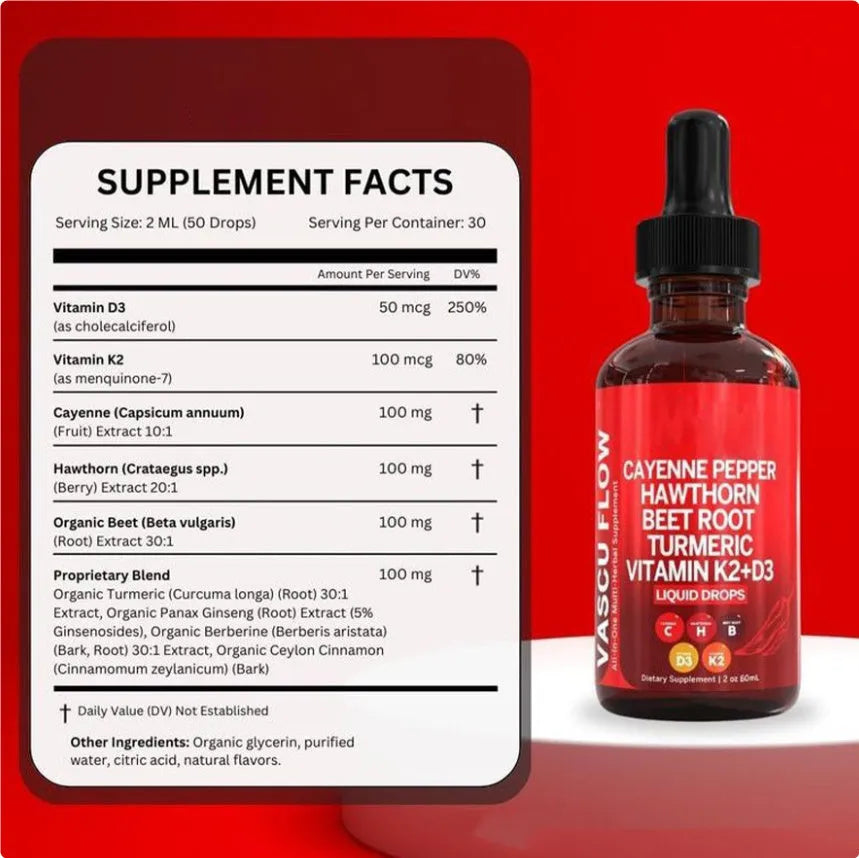 60ml bottle of Vitamin D3 K2 Hawthorn Fruit Supplement Liquid Drops with dropper.