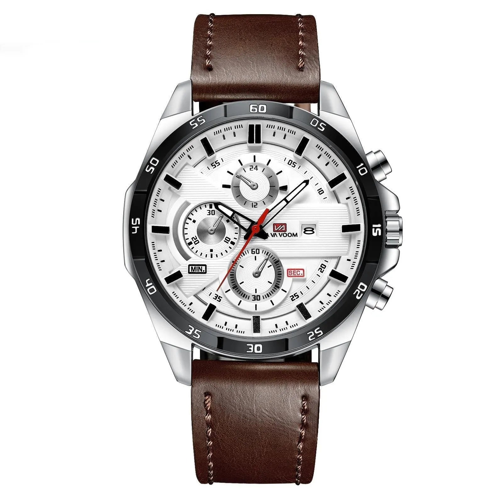 Men's waterproof calendar quartz watch with leather strap and metal case options