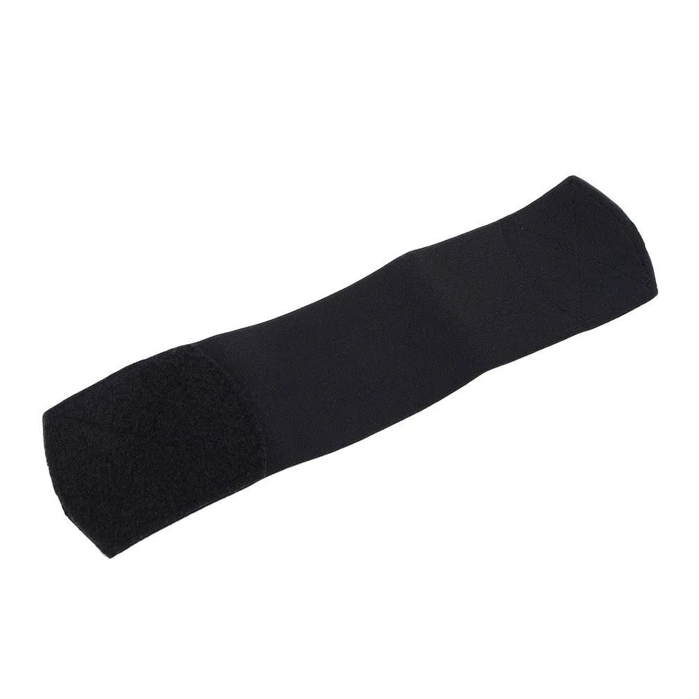 Rubber football shin guard tape belt showing black, blue, red, and white colour options with 25x6.5cm dimensions.