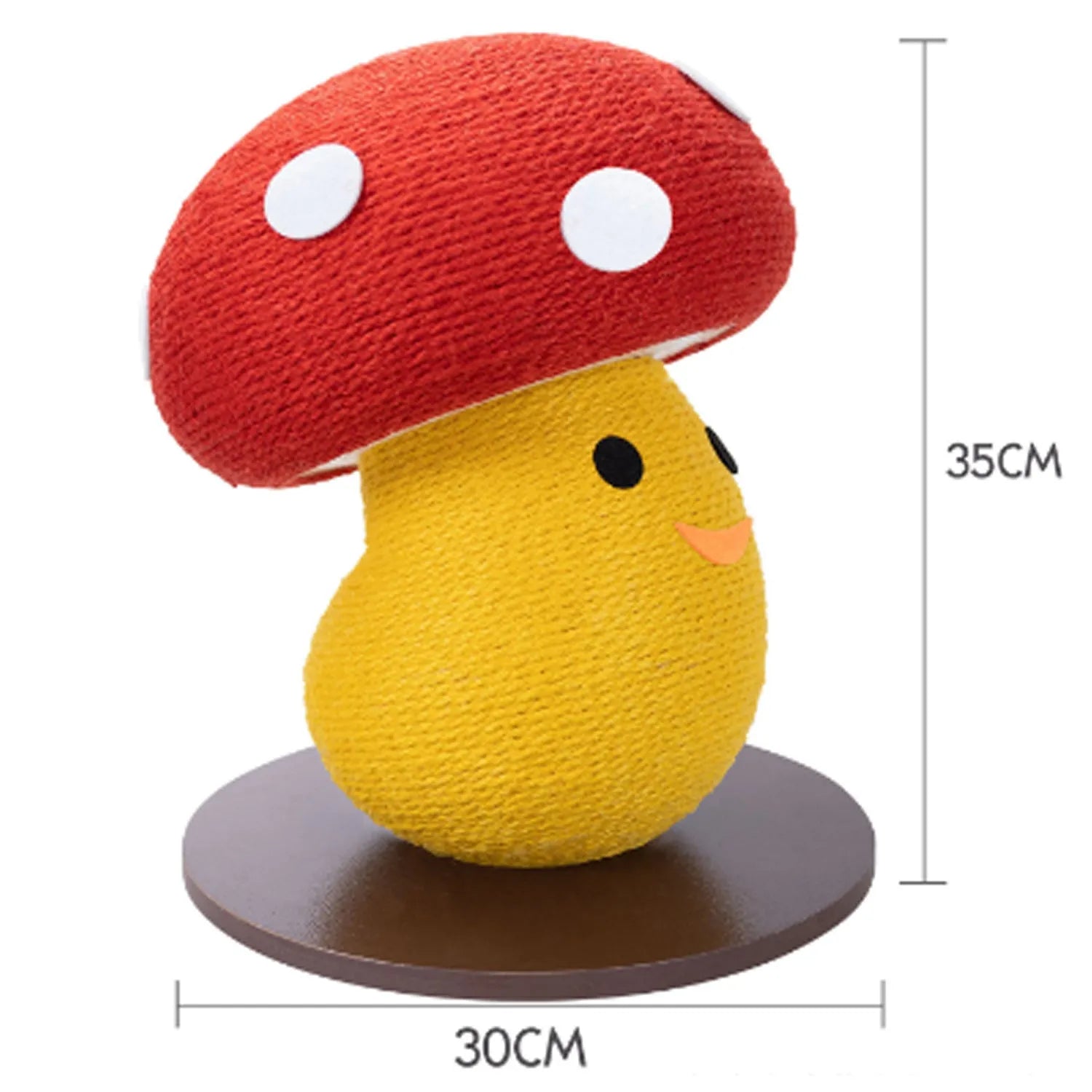 Foldable round mushroom-shaped cat scratcher board made from corrugated cardboard.