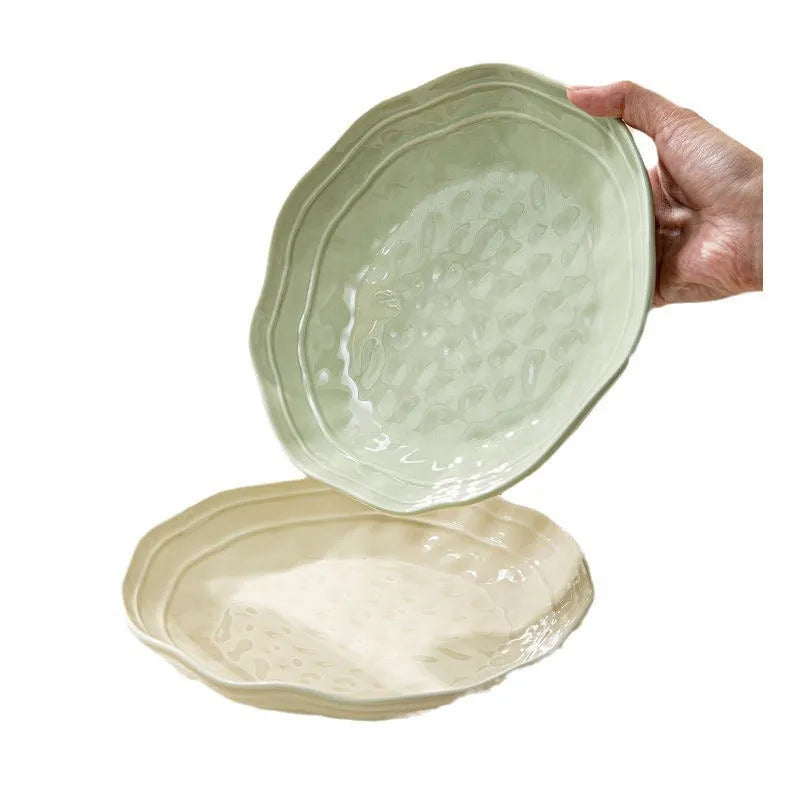Solid colour ceramic tableware set of seven pieces with modern Japanese style design
