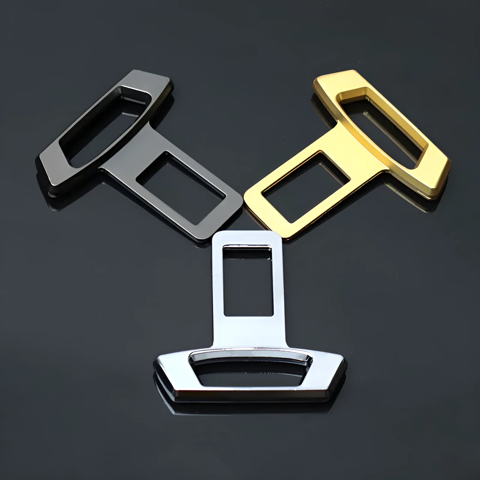 Metal car audio silencer insert in matte black, gold, and silver colour options.