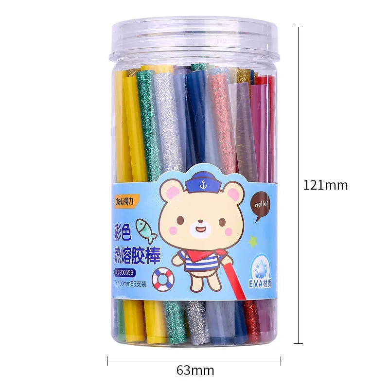 55 transparent hot melt glue sticks in packaging with 7mm diameter for craft glue guns