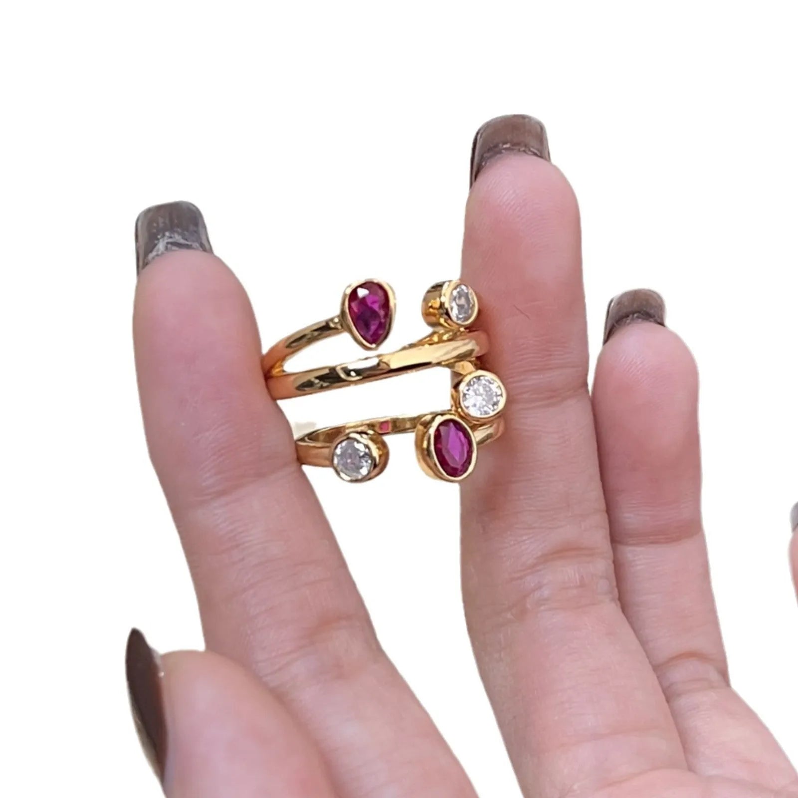Double-headed irregular cross diamond ring in two-colour retro style