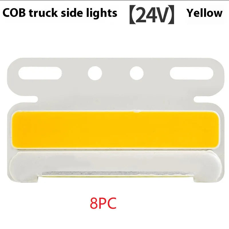 COB LED truck side marker light with aluminium housing in red, yellow, green, blue, or white for 12V and 24V vehicles.