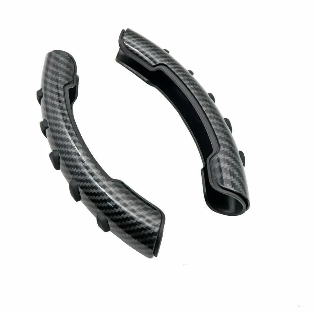 Carbon fibre black steering wheel anti-skid sleeve showing universal 38cm diameter fitment