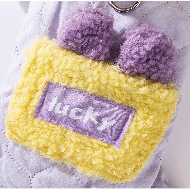 Thick warm four-legged pet coat with bear ears, patch pocket and D-ring for small dogs and cats